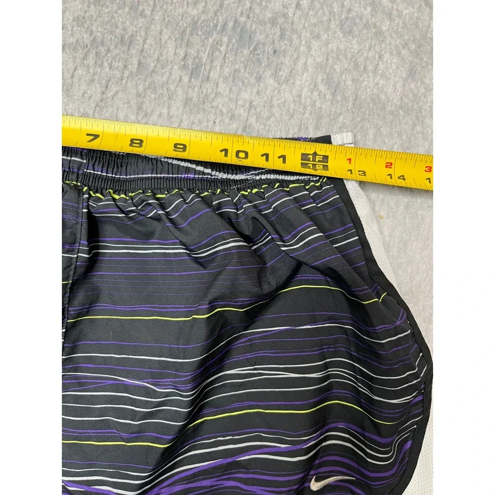 Nike Dri-FIT‎ Women Running Shorts Black Purple Striped Mesh L Low Rise Athletic